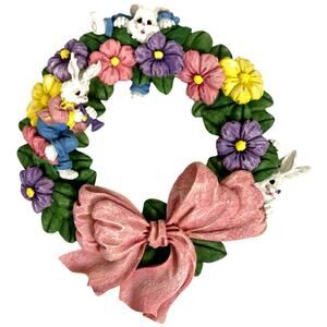 This York Resin Easter Wreath with Bunny Rabbits Vintage 1995 in Original Box